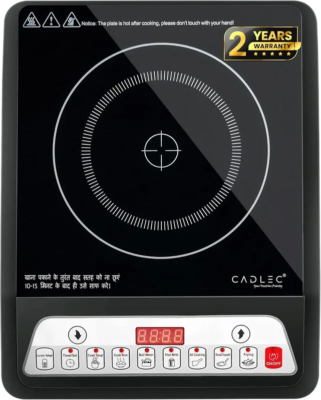 Cadlec CookMate 2000W Induction Cooktop with Crystal Glass | 7 Cooking Modes, Auto Shut-Off, Over-Heat Protection, LED Display, BIS Approved, 2-Year Warranty | Black