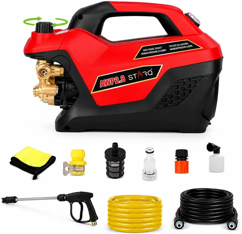 STARQ AWP 2.8 High Pressure Washer 2800W, 350 Bar, 12L/Min Flow, 8M Hose Pipe, Portable Car, Bike & Home Cleaner with Pressure Control Knob