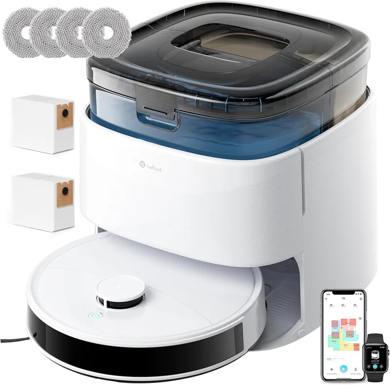 Lefant M3 Robot Vacuum Cleaner with Mopping,12,000Pa Suction,Self-Emptying & Refilling,Smart Mop,Hot Air-Drying,Auto-Lift Mop On Carpet,dToF LiDAR Navigation,Editable Map,WiFi App/Alexa/GH Control