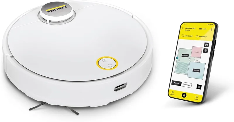 KARCHER RCV 3, 2-in-1 Robotic Vacuum Cleaner with Mopping, 2500 Pa Suction Power, 3200 mAh Battery, 120 Min Runtime, Advanced LiDAR Technology, Fall Sensors, Smart App Control, German Tech, White