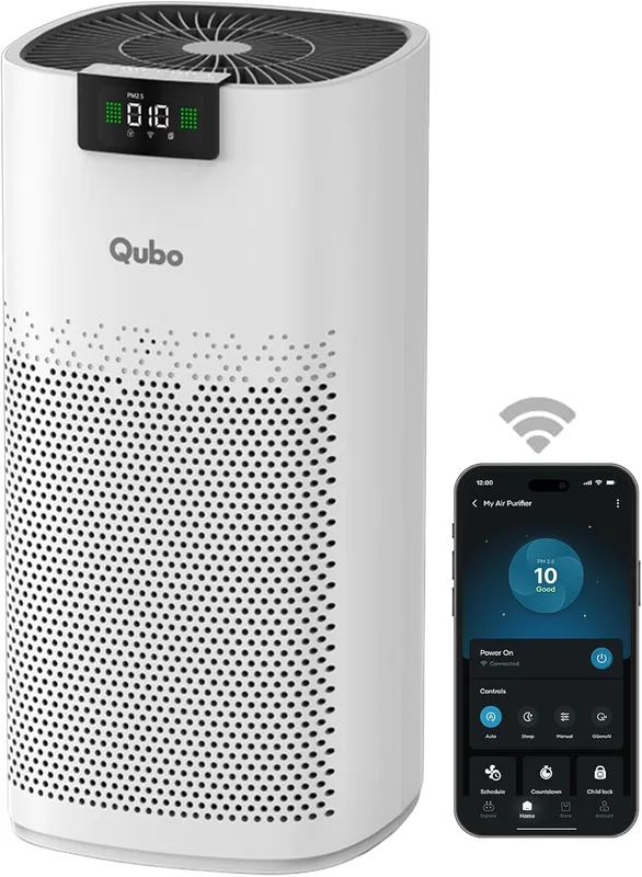 Qubo Smart Air Purifier Q600 by Hero | Up to 600 Sq. Ft.| True HEPA H13 | Removes 99.99% Dust, Allergens, Smoke, Virus & PM2.5 | 450 m³/h CADR |5-Stage Filter|App & Voice Control| 9000 Hrs Filter Life