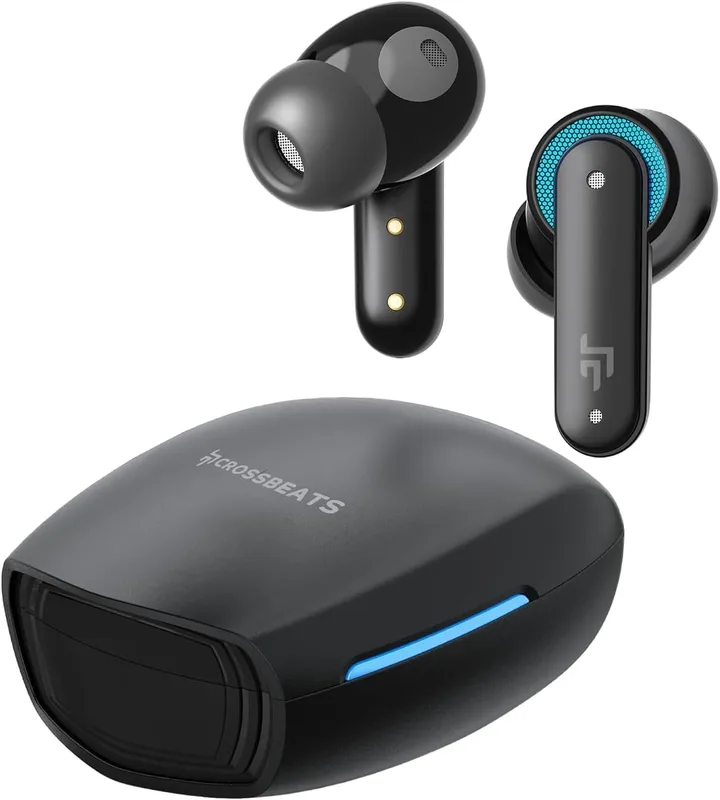 CrossBeats Fury Max Gaming TWS in-Ear Buds |100hr Playtime Bluetooth Earphones | RGB Lights | BT v5.4 | 30ms Low Latency | 360° Spatial Audio | 3D Sound Stage | 6 mics AI ENC | Dual EQ Modes(Black)