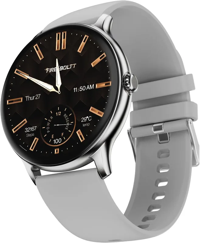Fire-Boltt Phoenix Pro Round Smart Watch 1.39″ HD Display with Bluetooth Calling, AI Voice Assistant, SpO2 & Heart Rate Monitor, 120+ Sports Modes, IP67 Waterproof Smartwatch for Men & Women - Grey