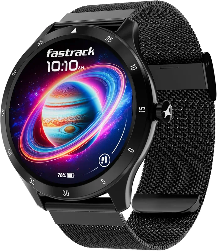 Fastrack Jupiter R2 Smart Watch for Man & Smart Watch for Women Latest with 1.38" Display, BT Calling, Functional Crown, 100+ Sports Modes, Health Suite, SOS, IP68, 5 Days Battery (Black Mesh)