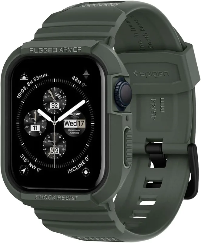 Spigen Rugged Armor Pro Cover Case Compatible with Apple Watch Series 7 (45mm) | Series 6 | SE | Series 5 | Series 4 (44mm) - Military Green