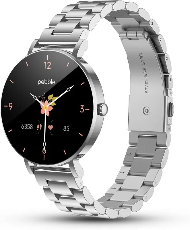 Pebble Eve Ultra AMOLED Smartwatch – Luxe Stainless Steel Elegance | 700 Nits Bright Display | Premium Sleek Dial | DIY Watchfaces & AI Assistant (Classic Silver)