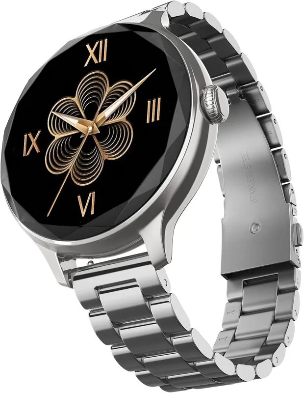 Noise Diva Smartwatch for Women with Diamond Cut Dial, Glossy Metallic Finish, AMOLED Display, New Metal Straps, 100+ Watch Faces, Female Cycle Tracker Smart Watch for Women (Metallic Silver)