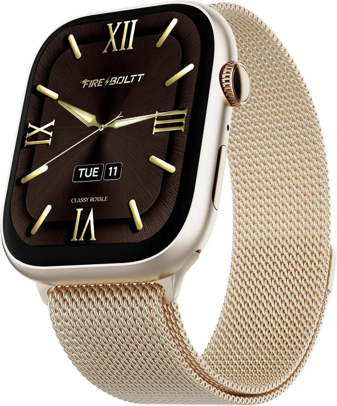 Fire-Boltt Ring S Smart Watch 1.96" Super AMOLED Display Bluetooth Calling, Voice Assistant, SpO2 & Heart Rate Monitor, 120+ Sports Modes, IP67 Waterproof Smartwatch for Men & Women - Wine