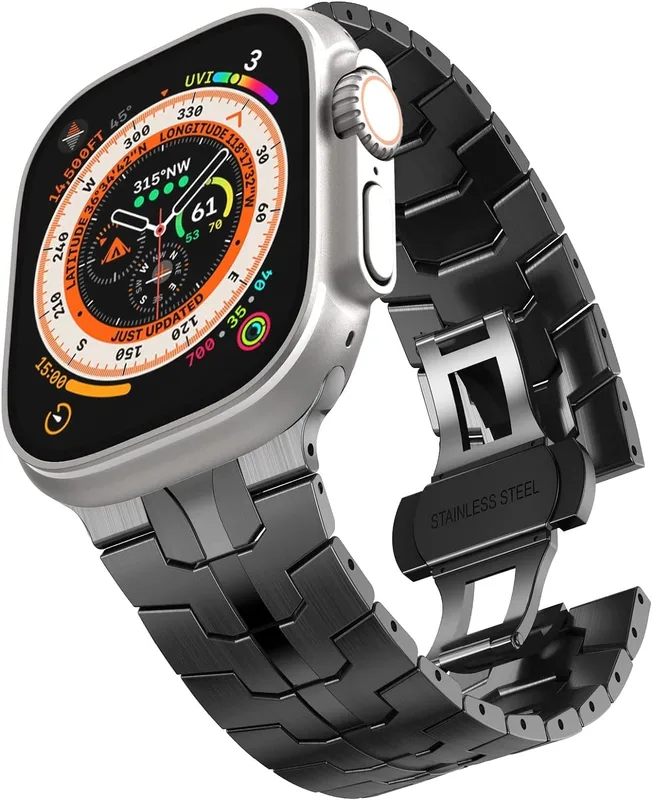 Croiky Stainless Steel Band with Butterfly Clasp Compatible with Apple Watch Ultra 3/2/1 49mm, iwatch Strap Series 11/10 46mm, 9/8/7 45mm, SE2/SE 6/5/4 44mm (Black)
