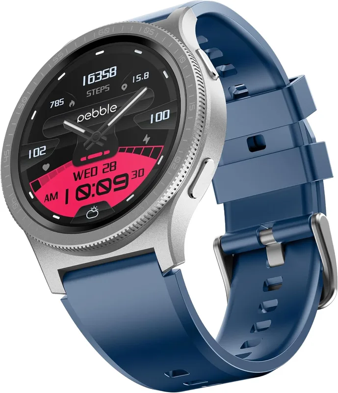 Pebble Revolve Pro 1.43" Ultra AMOLED Smartwatch | Rotating Bezel | 600 Nits Brightness | AOD | High-Accuracy Step Counter | Metal Build & Premium Strap | BT Calling | DIY Watch Faces - Blue