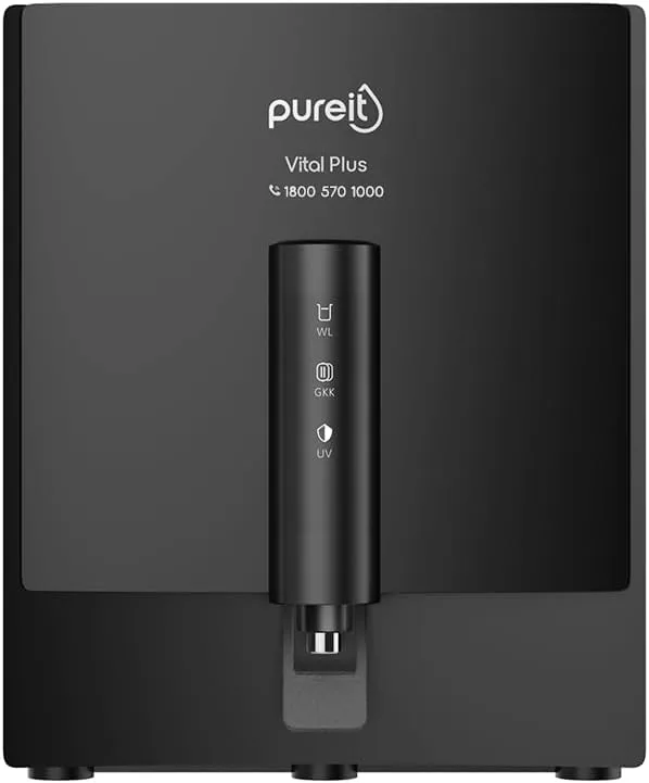 Pureit Vital Plus RO+UV+MP+Mineral | 6 Stage | 7L | Upto 60% Water Saving | Suitable for Borewell, Tanker & Municipal Water | FiltraPower | Wall Mountable | Black