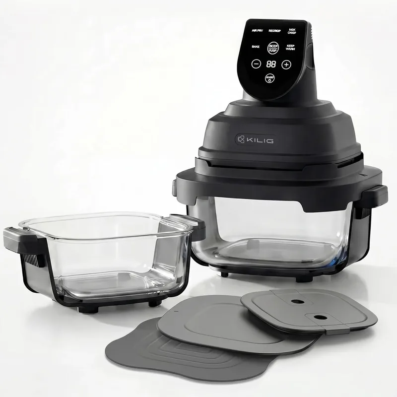 Kilig Iris Plus Airfryer | Dual Toxin-Free Glass Containers (4L + 1.5L) | 5 Smart Modes | 1500W | Overheat Protection | 360° Air circulation | Matte Black