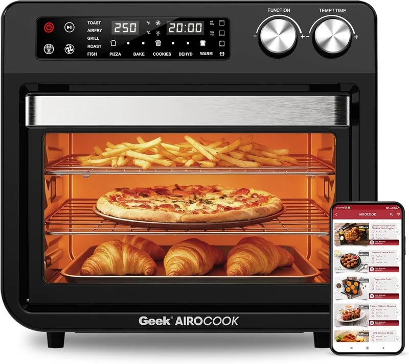 Geek AiroCook Torix 25 Litre Smart Air Fryer Oven | Fry with 85% Less Oil | Stainless Steel OTG Airfryer for Kitchen | Grill, Bake, Toast, Airfry, Rotisserrie | 1-Year Warranty | 1800W