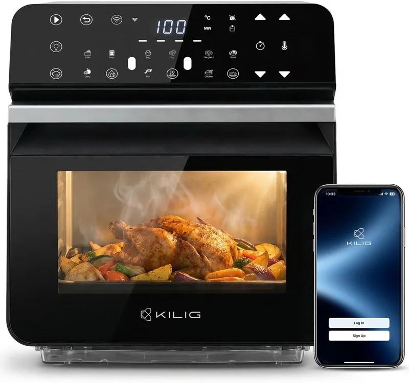 KILIG Nexa SteamX Digital Air Fryer Oven 10.5L, Smart Steam Air Fryer Combo with StepChef Hands-Free Cooking, WiFi App Control, 12 Presets, PFAS/PTFE/PFOA-Free, 1550W + 900W