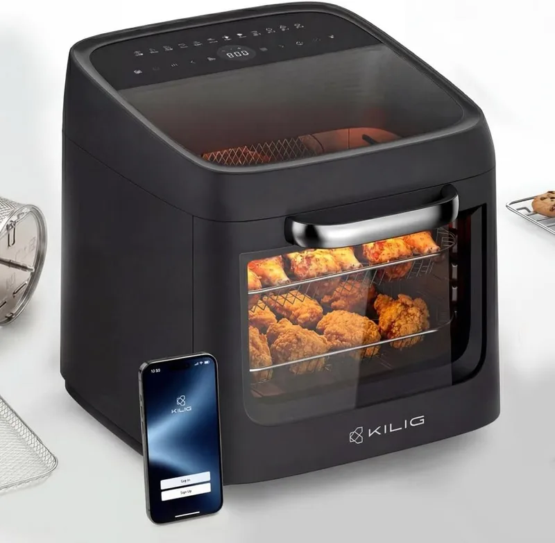 KILIG Nexa Edge 12L Digital Air Fryer Oven, 6-in-1, 1800W, 12 Presets, Rotisserie & Rotating Basket, StepChef App Control, 100% Toxin-Free, 2 Year Warranty, Matte Black