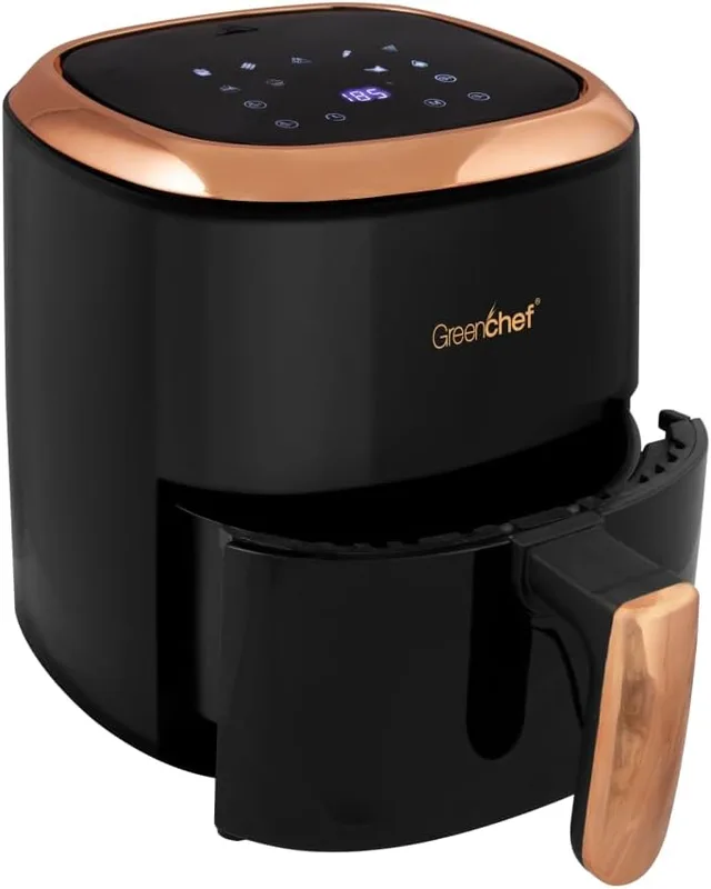 Greenchef Digital Air Fryer Frizzle with Touch Panel, uses up to 90% less fat, 8 Pre-set Menu, 1200W, 4.2 Liter (Black), Large