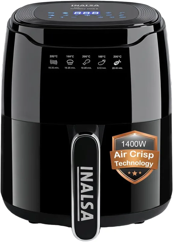 INALSA Air Fryer 4.2 ltr|1400 W with Air Crisp Technology|Temperature & Timer Control|8 Preset Menu & Digital Display|Air fry, Bake,Roast,Reheat,Dehydrate|Airfryer Recipe book(Tasty Fry Digital)