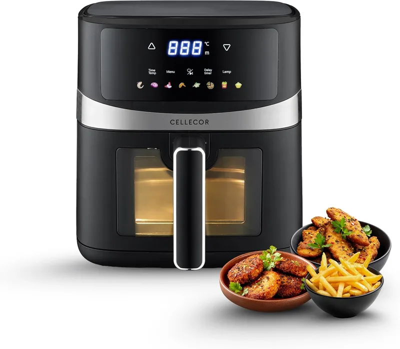 Cellecor Rapid Digital Air Fryer 5.5L | 1500W | Rapid Air Technology | Up to 90% Less Oil Usage | 8 Preset Menus | Touch Control & Digital Display | Non-Stick Basket | Auto Shut-Off | 2 Yrs Warranty