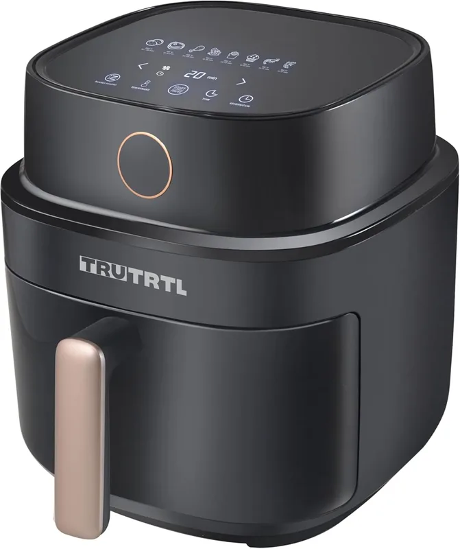 Mr. TRU Digital Air Fryer for Home with Reservation Technology | Actual 4.5 Liter, 1400 Watt | Uses 90% less Oil | Digital Touch, 8 Preset Menu | Glossy Black