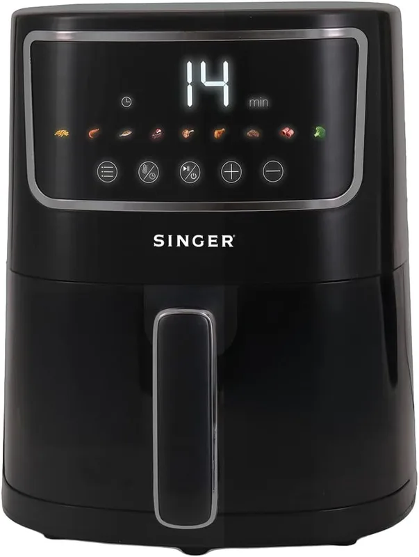 SINGER Electric Airfrio Air Fryer 1350W | 4.4L Basket | 100% Oil-Free Cooking | Digital Display | 10-in-1 Functions | 360° High-Speed Air Circulation | ISI Certified | 2 Years Warranty