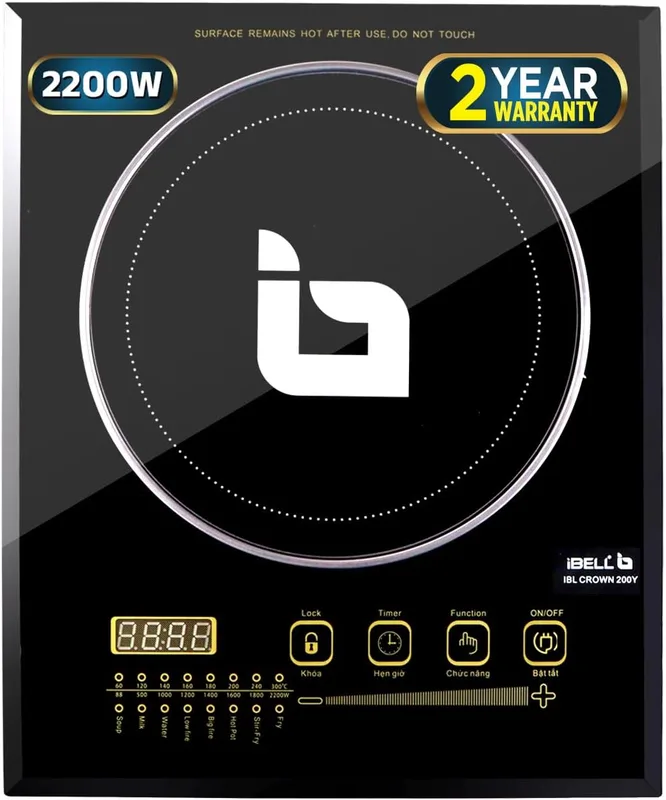 IBELL CROWN200Y 2200W Induction Cooktop with Touch Control, Auto Shut Off, Overheat Protection, Fast Cooking, Energy Efficient, 2 Year Warranty (Black)