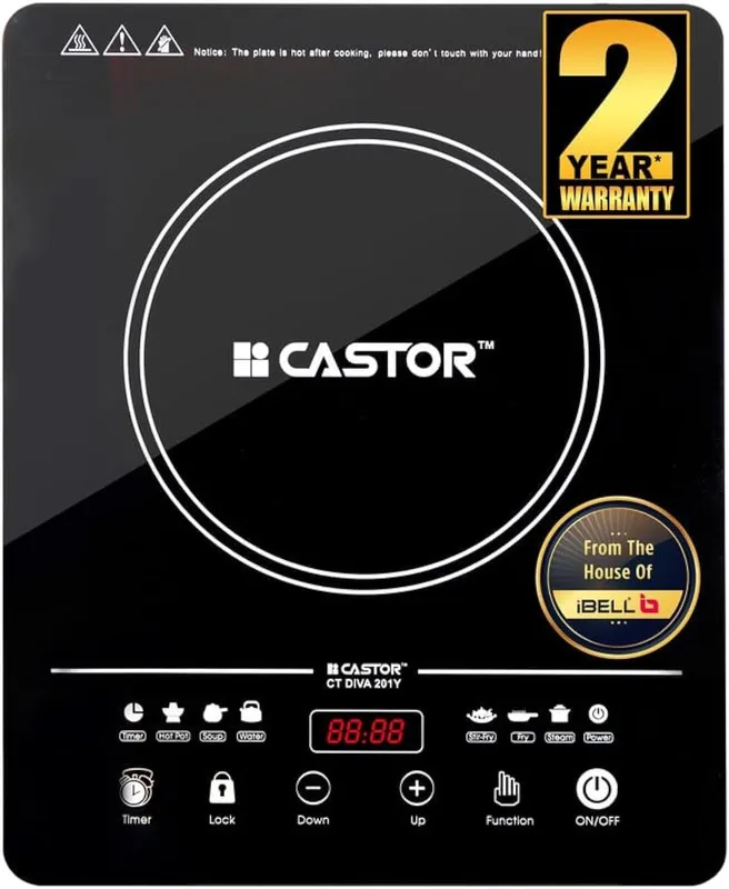 iBELL Castor DIVA 2000W Induction Cooktop with Touch Control, 8 Preset Menus, Auto Shut-Off, Overheat Protection, Energy Efficient, BIS Certified, Black, 2-Year Warranty