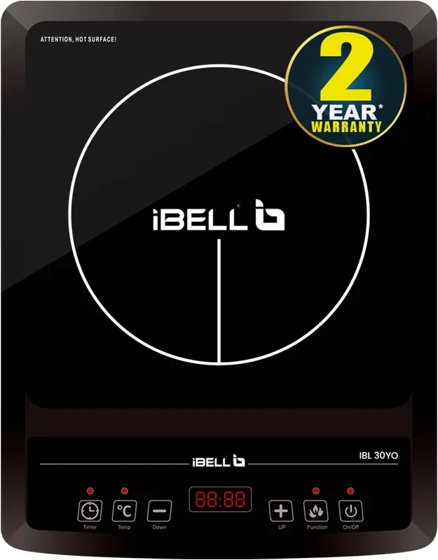 iBELL 30YO 2000W Induction Cooktop | Portable Electric Induction Cooker | Smart Touch Control | Fast Heating | Auto Shut-Off | Overheat Protection | Energy Efficient | Black | 2-Year Warranty
