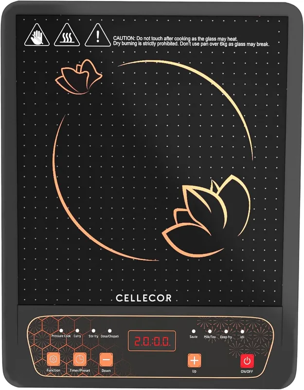CELLECOR ICT01CE 2000 Watts Induction Cooktop with Auto-Switch Off | 8 Preset Modes | Soft Push Button Control | Overheat Protection | Easy-to-Clean- Surface |1-Year Warranty