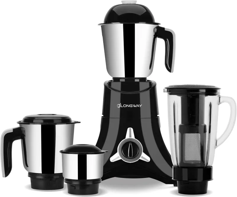 Longway Orion Mixer Grinder 900 W (4 Jars, Black) | long lasting shock proof ABS body | Heavy Duty Motor | Nano-grinding technology | 304 Grade Stainless Steel Blade | Noise levels 80-90 DB