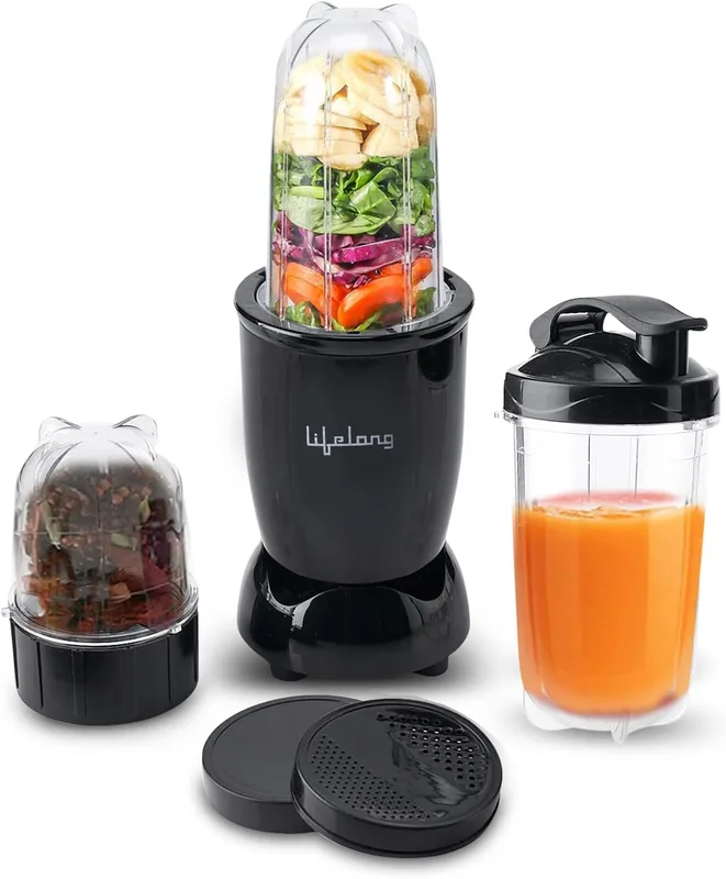 Lifelong Regalia PowerNutri Mixer/Grinder/Blender/Shaker, 2 Stainless Steel Blades, 3 Unbreakable Jars,450 W Powerful Copper Motor (Black, 1 Year warranty, LLNBB002)
