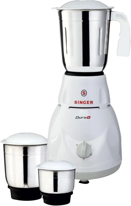 SINGER Duro Plus 500-Watt Heavy Duty Mixer Grinder For Kitchen | Stainless Steel 3 Jars-1250ML,700ML,350ML | 3 Speed Control & Pulse Switch | Shock Proof ABS | Overload Protection | 2 Years Warranty