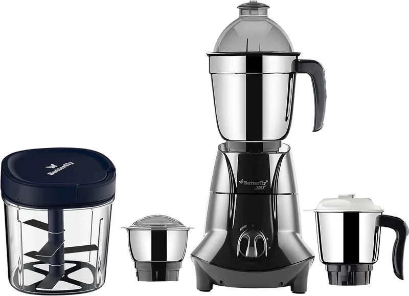 Butterfly Jet Elite 750-Watt Mixer Grinder with 3 Jars (Grey) & Butterfly Premium Vegetable Chopper 900 Ml, Blue
