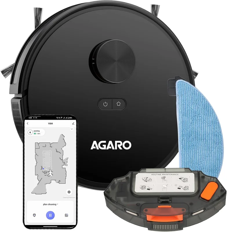 AGARO Imperial Robot Vacuum Cleaner, Dual Brush, Dry Vacuum & Wet Mop, Automatic Cleaning, Up to 10000Pa Strong Suction, App Control, Lidar Navigation, Editable Map to Clean, Hard Floor & Carpet