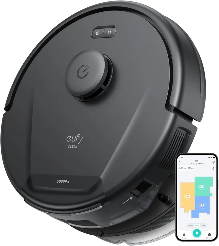 Eufy L60 Hybrid Robot Vacuum Cleaner with Mop, Ultra Strong 5,000 Pa Suction to Remove Hair, Dust, iPath Laser Navigation, for Deep Floor Cleaning, Ideal for Hard Floors, Black, 100 Minutes