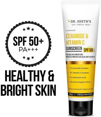 Dr. Sheth’s Sunscreen - SPF 50 PA++++ Ceramide & Vitamin C| SPF 50+ Pa++++| All Skin Types