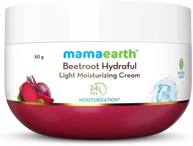 Mamaearth Beetroot Hydraful Light Moisturizing Cream with Beetroot & Hyaluronic Acid for Hydrated Pink Glow - 50 g | 24 Hrs Long-lasting Moisturization | For Face, Hand & Body | Non-Greasy & Quick Absorbing