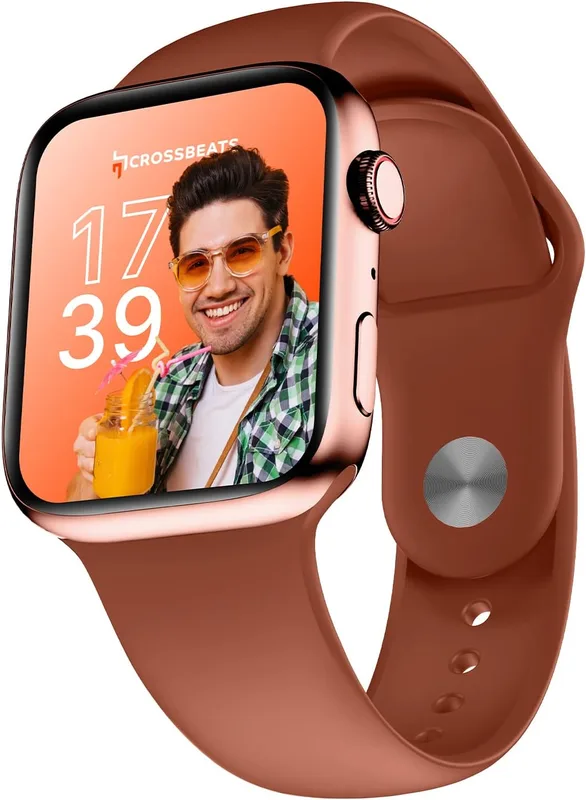 CrossBeats Ignite Cube 1.9" HD Screen Bluetooth Calling Smartwatch Rotating Crown, 60Hz Refresh Rate, 550 NITS,100+ Watch Faces, Sports Mode, Built in Speaker & Mic,HR SpO2 BP Monitor (Gold)
