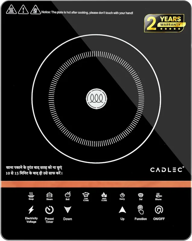 Cadlec CookXpert 2000W Induction Cooktop | Feather Touch Control | 8 Preset Menus | Auto Cut-Off | High Power Induction Stove | BIS Approved | Black | 2-Year Warranty
