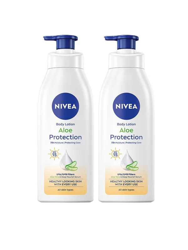 Nivea Set of 2 Aloe Protection Deep Moisture SPF 15 Serum Body Lotion - 400 ml each