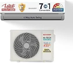 Sharp 1.5 Ton 3 star, New Star Rated, Split AC (4 Way Swing, 100% copper, Hi-Tech Inverter Compressor, 7-1 Convertible, Turbo cool, Dust filter, AH-SI17V3B-GCN, White)