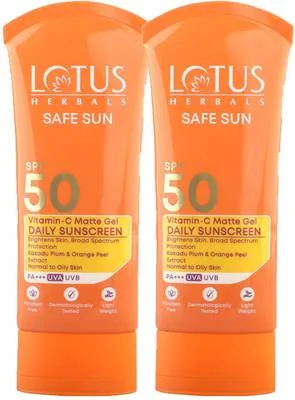 LOTUS HERBALS Sunscreen - SPF 50 PA+++ Safe Sun Vitamin-C MatteGEL Daily Sunscreen ( Pack of 2 ) ( 100g * 2 pc )