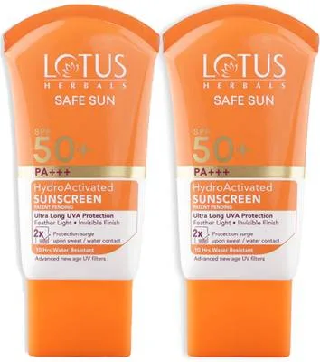 LOTUS HERBALS Sunscreen Safe Sun HydroActivated Sunscreen Ultra UVA Protection_SPF 50+_P+++ Pack Of 2
