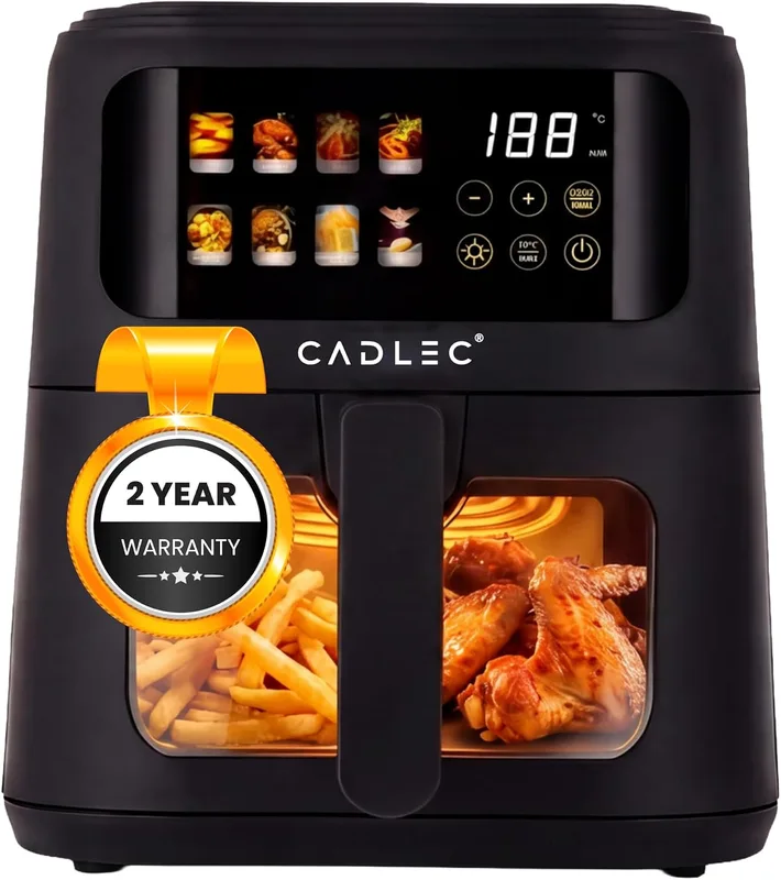 Cadlec SmartFry 1400W Digital Air Fryer | 360° Rapid Air Circulation, 8 Preset Menus, Touch Control Panel, 5L Non-Stick Basket, Low Oil Cooking, 2-Year Warranty, Black