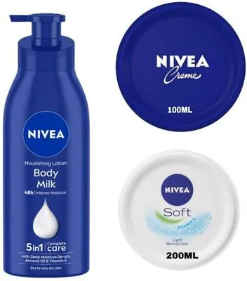 NIVEA Body Milk Body Lotion 400 ML , Creme 100 ML & Soft Cream 200 ML