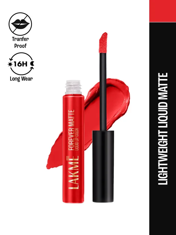 Lakme Forever Matte Lightweight & Transferproof 16Hr Liquid Lipstick 5.6ml - Red Drive