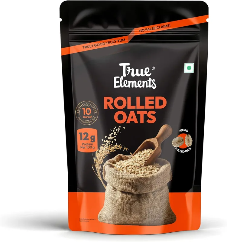 True Elements Rolled Oats 1.2kg - Monthly pack | Wholegrain High Fibre, High protein Oats | Keeps You Fuller Longer | Perfect for overnight oats, smoothies & baking