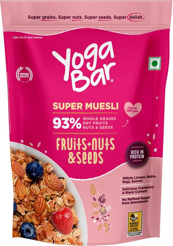 Yogabar Wholegrain Breakfast Muesli Fruits, Nuts + Seeds, 700 g (Super Saver Pack)