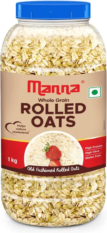 Manna Rolled Oats 1kg | Gluten Free | Old fashioned oats | Diabetic Friendly | 100% Wholegrain 1kg (Pack of 1)