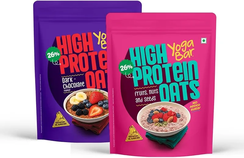 Yogabar 26g High Protein Oats (Variety Pack of 2) | Dark Chocolate, Fruits Nuts and Seeds| 26 g Protein per 100g & No added sugar | With Probiotics for Absorption | For Gym | Premium Protein Blend - Whey Powder | Goodness of Chia, Sunflower & Pumpkin Seeds