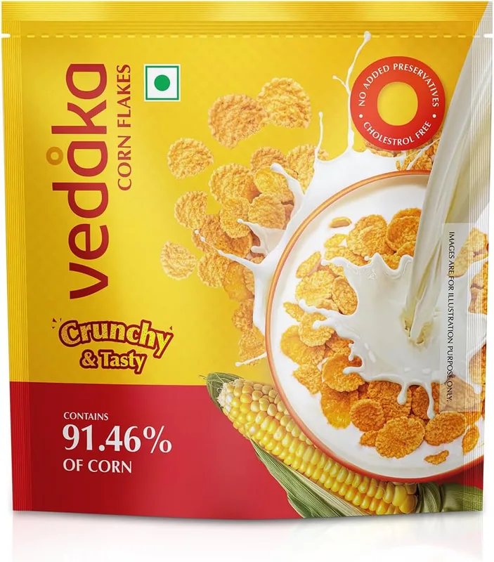 Amazon Brand - Vedaka Corn Flakes | 1.2 Kg | Super Saver Pack | Contains 91.46% of Corn | Crunchy & Tasty | Classic Breakfast Favorite | On-the-Go Snack | No Artificial Colours & Preservatives